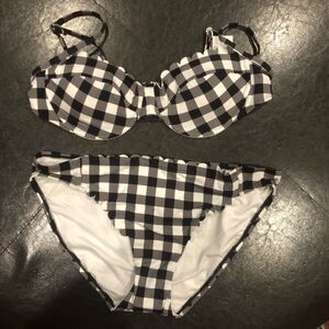 Loft Black and White Gingham Scalloped Bikini